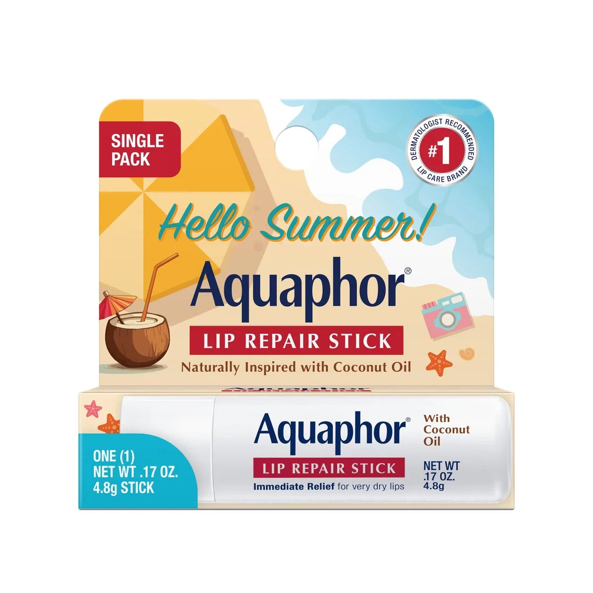 Aquaphor Lip Naturals Coconut Single Summer Pack Lip Balm - 0.17oz